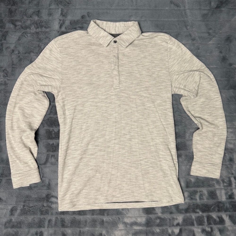 Express Polo Shirt Mens Small Gray Long Sleeve Textured Knit Button Placket